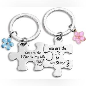 Lilo and Stitch Best Friends Connecting Puzzle Keychain BFF 2 ps NEW Blue Pink